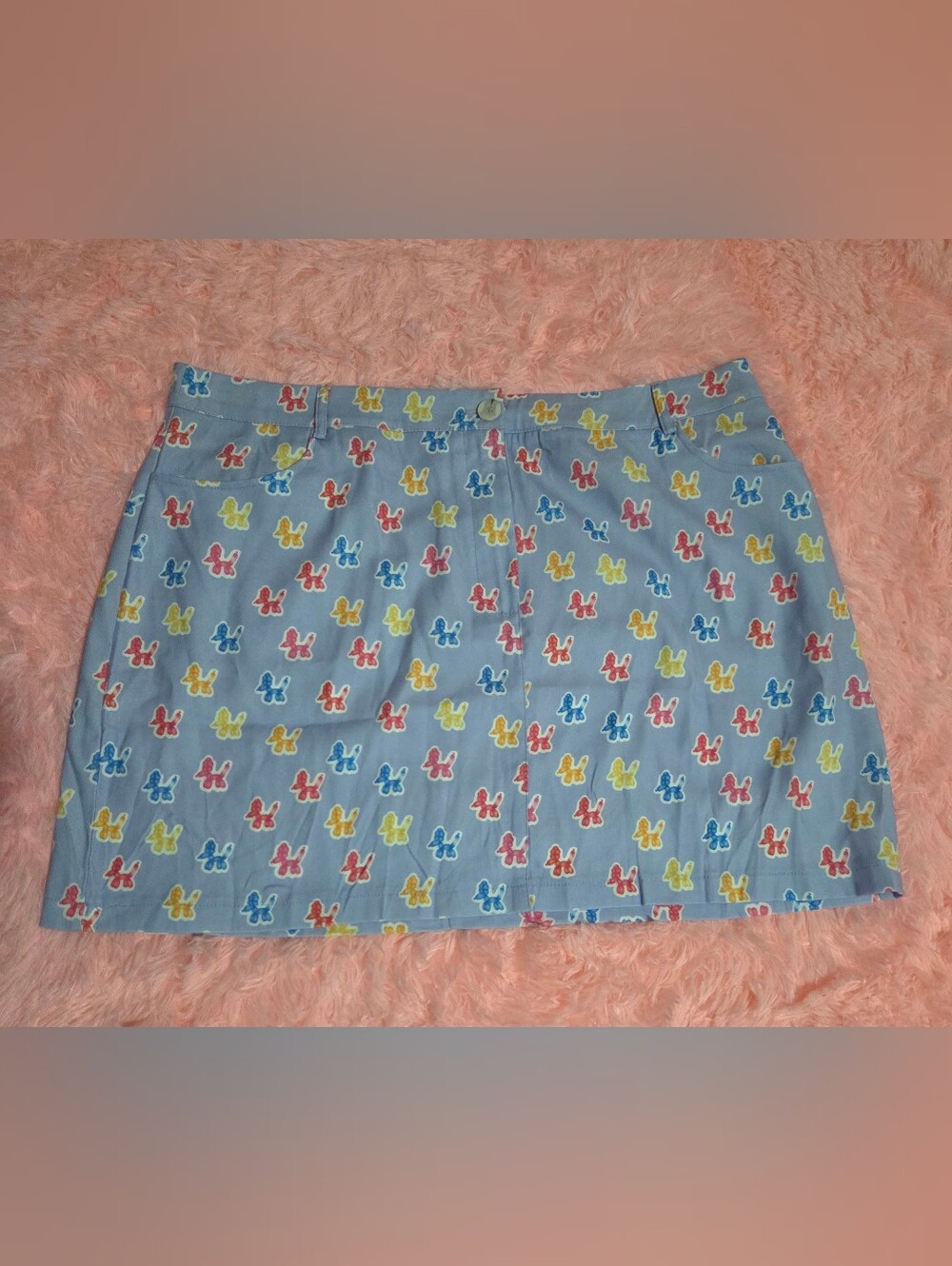 Light Blue Mini Skirt With Balloon Dog Print